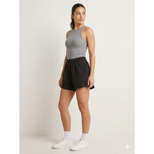 DSG Black High Rise Fleece Boyfriend Shorts Raw Hem XS Extra Small Gym Lounge